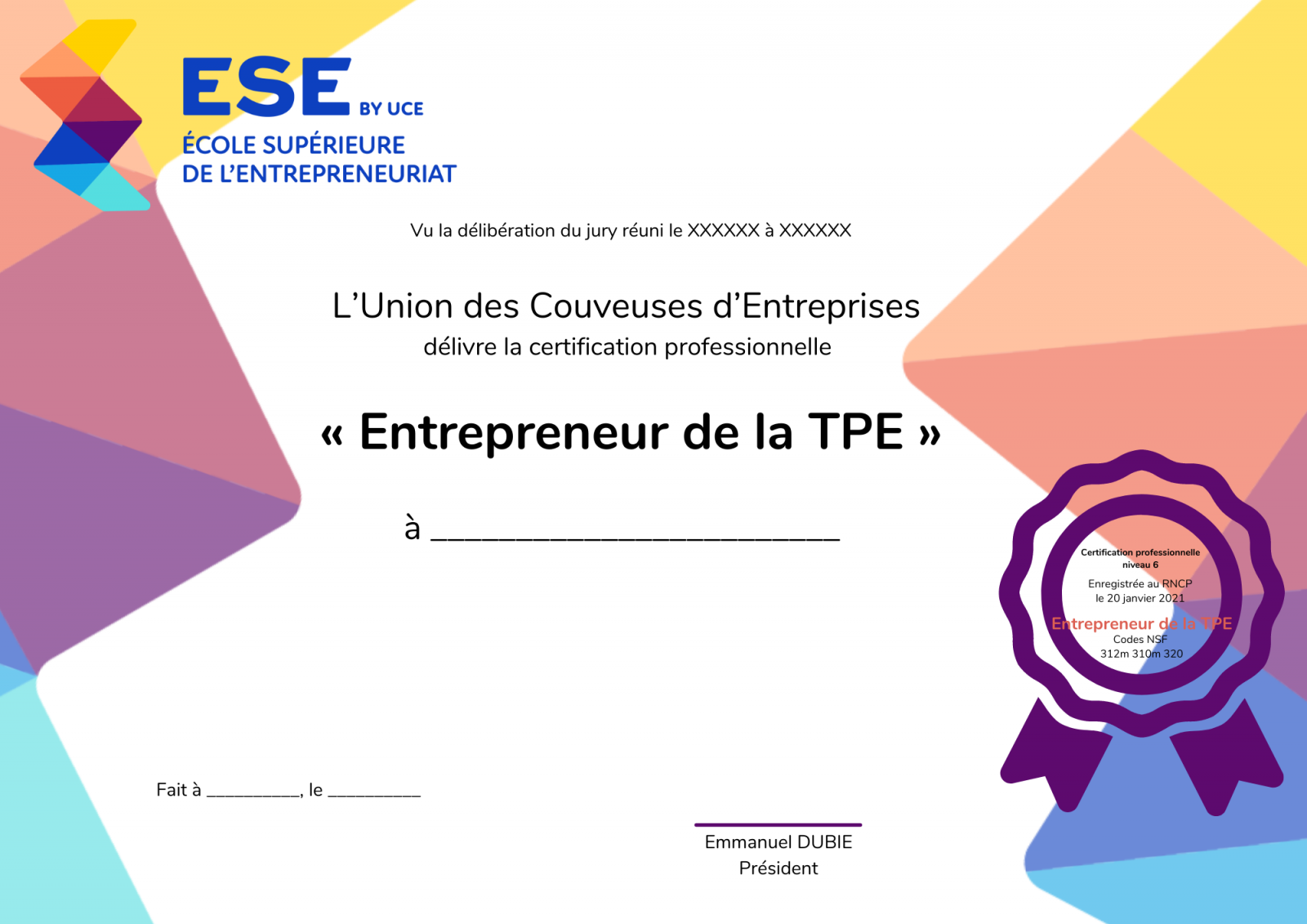 Certification professionnelle Entrepreneur de la TPE
